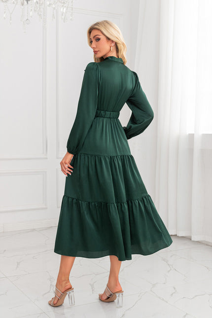 Robe Trapèze Vert Rétro Élégant - gallery 3