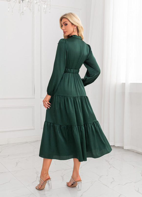 Robe Trapèze Vert Rétro Élégant - gallery 3
