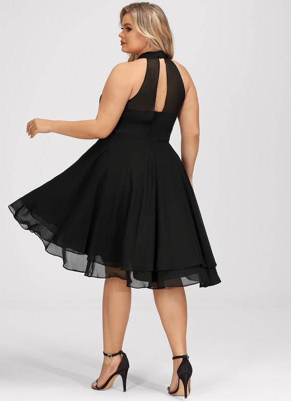 Robe Trapèze Noire Asymétrique Mousseline - gallery 8
