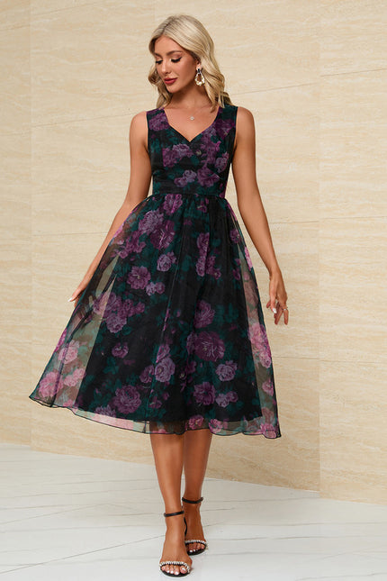 Robe Trapèze Fleur Sombre - gallery 2