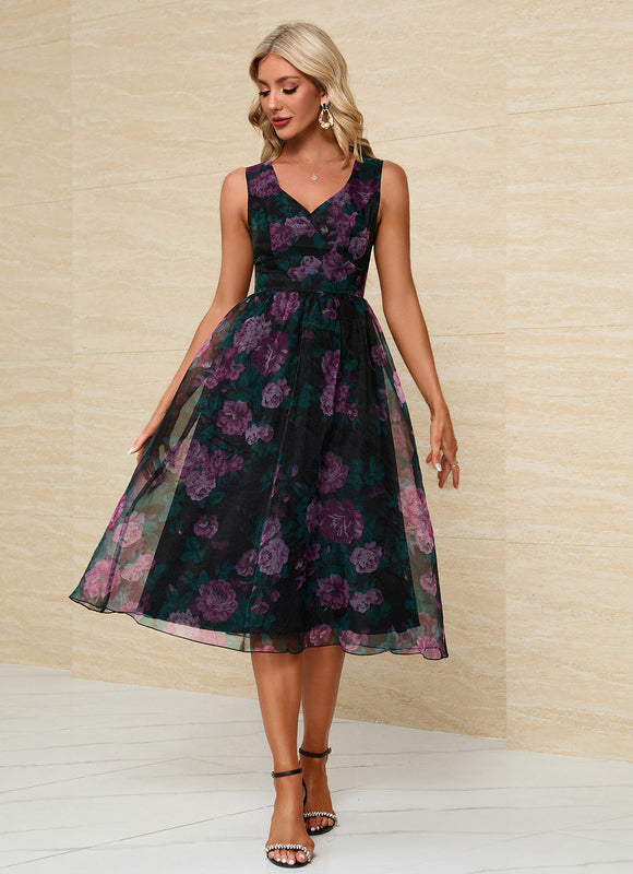 Robe Trapèze Fleur Sombre - gallery 2