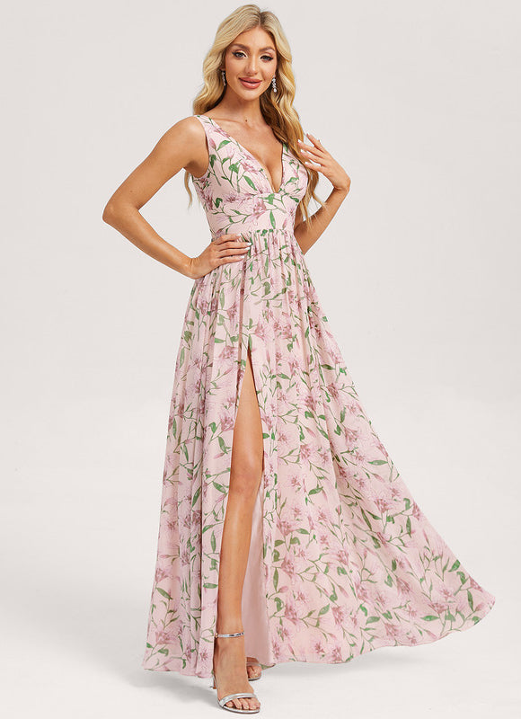 Robe Trapèze Longue Beige Élégante - gallery 2