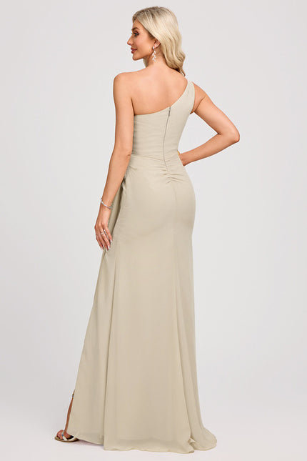 Robe Trapèze Asymétrique Beige - gallery 5