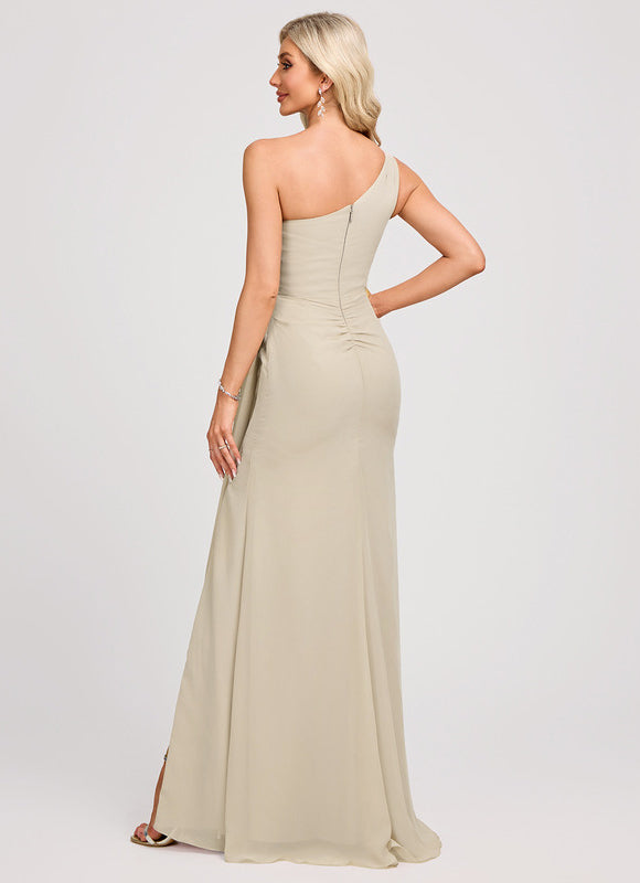 Robe Trapèze Asymétrique Beige - gallery 5