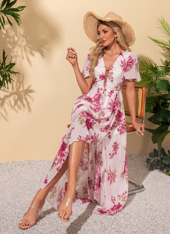 Robe Trapèze Nuit Fleurie Asymétrique - gallery 5