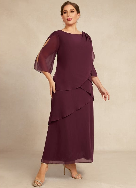 Robe Trapèze Mauve Mousseline Plissée Longue - gallery 9