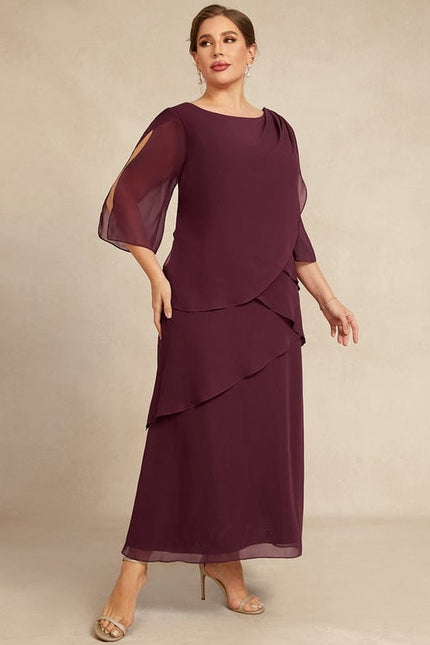 Robe Trapèze Mauve Mousseline Plissée Longue - gallery 9