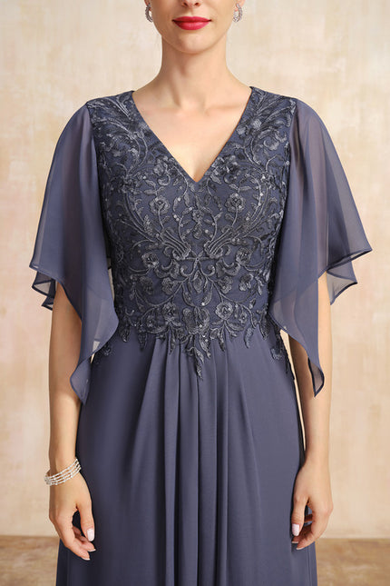 Robe Trapèze Bleu Marine Dentelle Mousseline - gallery 6
