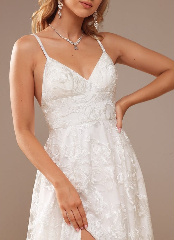 Robe Trapèze Blanche Dentelle Mariage - gallery 1