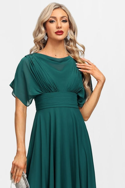 Robe Trapèze Verte Soirée Plissée Perlée - gallery 1