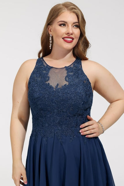 Robe Trapèze Bleue Dentelle Perles Cocktail - gallery 8
