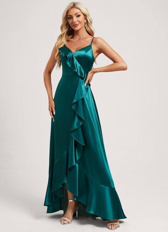Robe Trapèze Satin Bleu Élégant - gallery 3