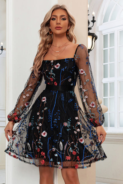 Robe Trapèze Floraison Noire - gallery 3