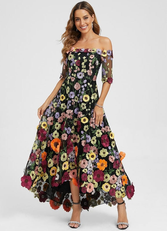 Robe Trapèze Asymétrique Éclat Floral
