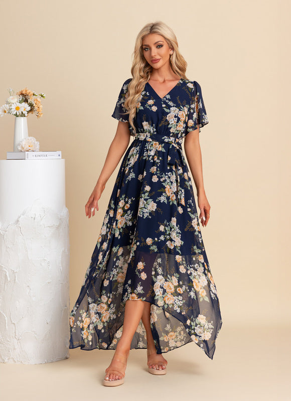 Robe Trapèze Nuit Fleurie Asymétrique