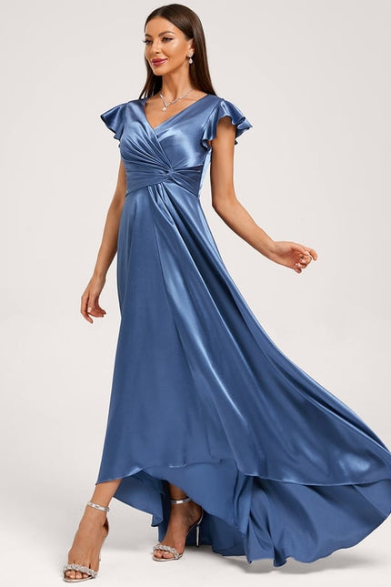 Robe Trapèze Satin Bleu Élégant - gallery 1