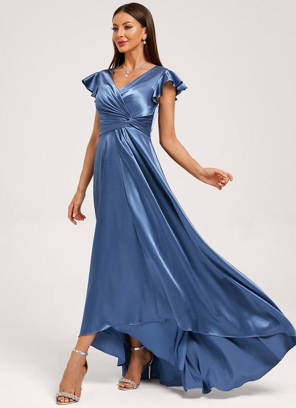 Robe Trapèze Satin Bleu Élégant - gallery 1