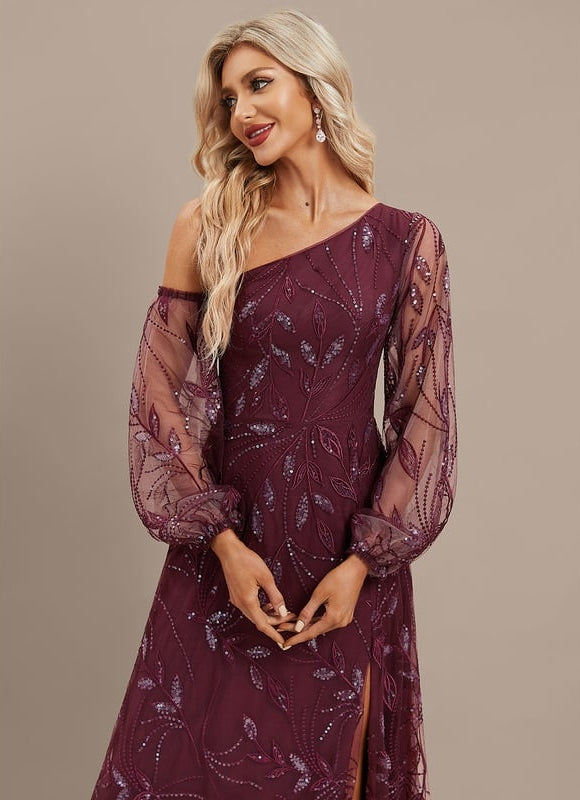 Robe Trapèze Violet Pailleté Élégant - gallery 1