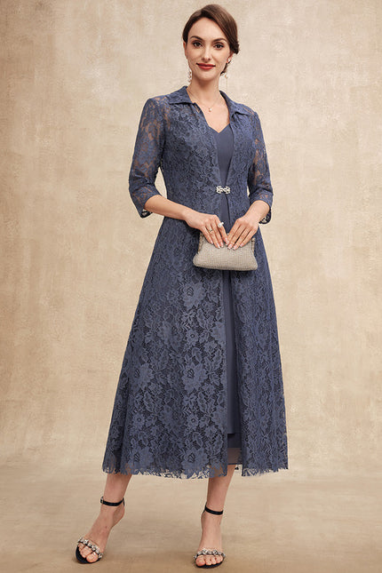 Robe Trapèze Nuit Dentelle Bleu - gallery 3