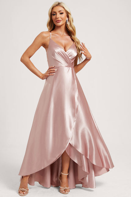 Robe Trapèze Satin Bleu Élégant