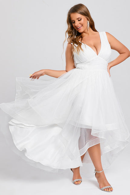 Robe Trapèze Blanche Tulle Volants Plisées - gallery 9