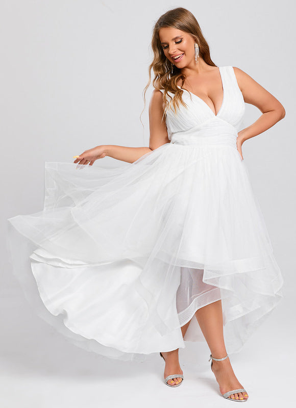 Robe Trapèze Blanche Tulle Volants Plisées - gallery 9