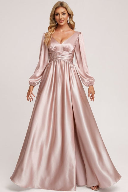 Robe Trapèze Satin Doré Élégante - gallery 1