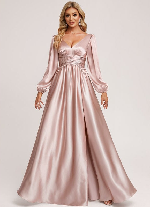 Robe Trapèze Satin Doré Élégante - gallery 1