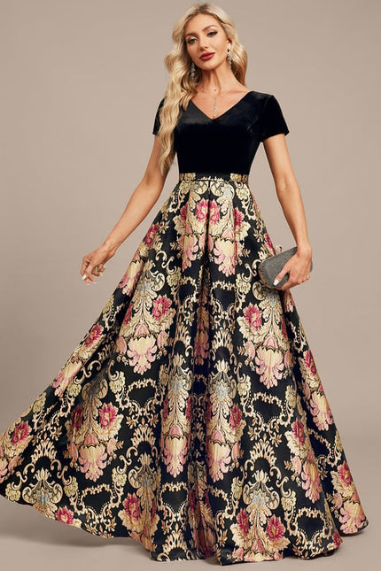 Robe Trapèze Velours Floral Noir