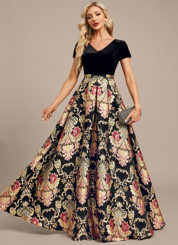 Robe Trapèze Velours Floral Noir