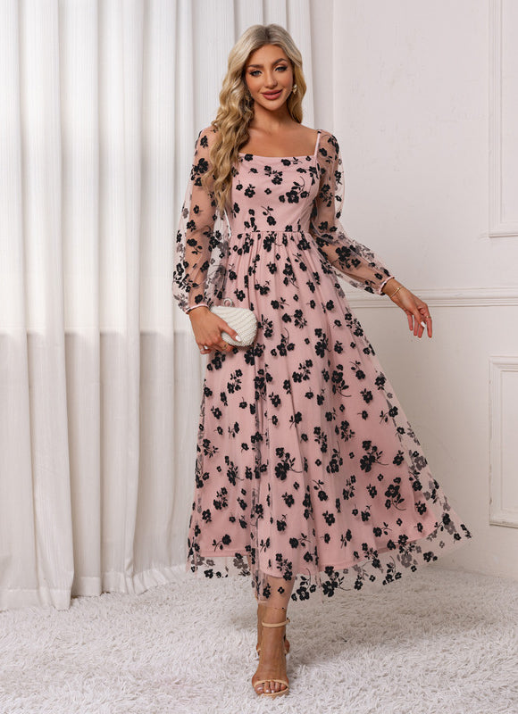 Robe Trapèze Florale Rosée - gallery 2