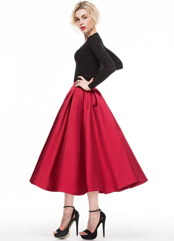 Robe Trapèze Satin Rouge - gallery 2