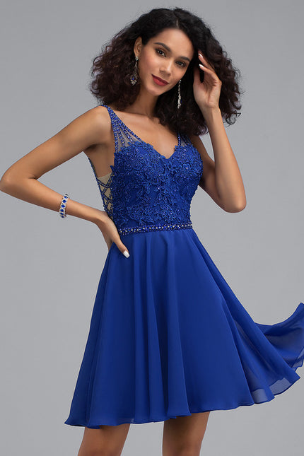 Robe Trapèze Bleu Marine Dentelle Et Mousseline
