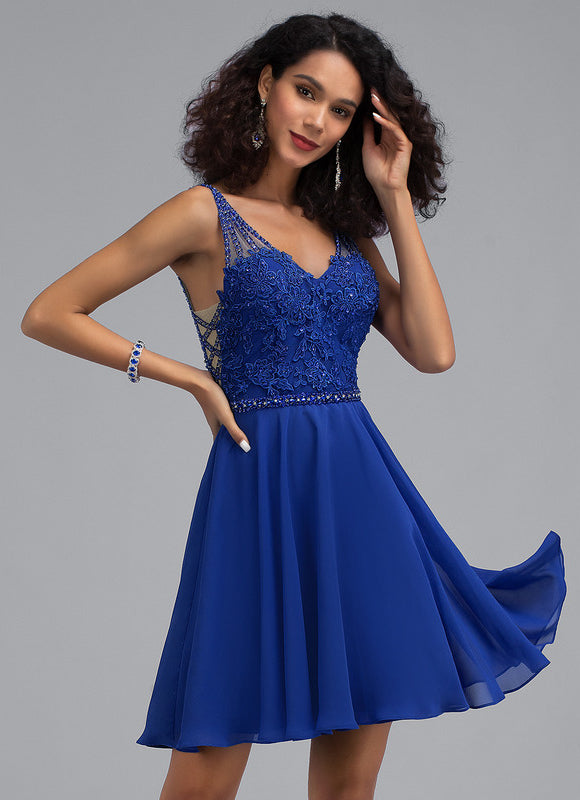 Robe Trapèze Bleu Marine Dentelle Et Mousseline