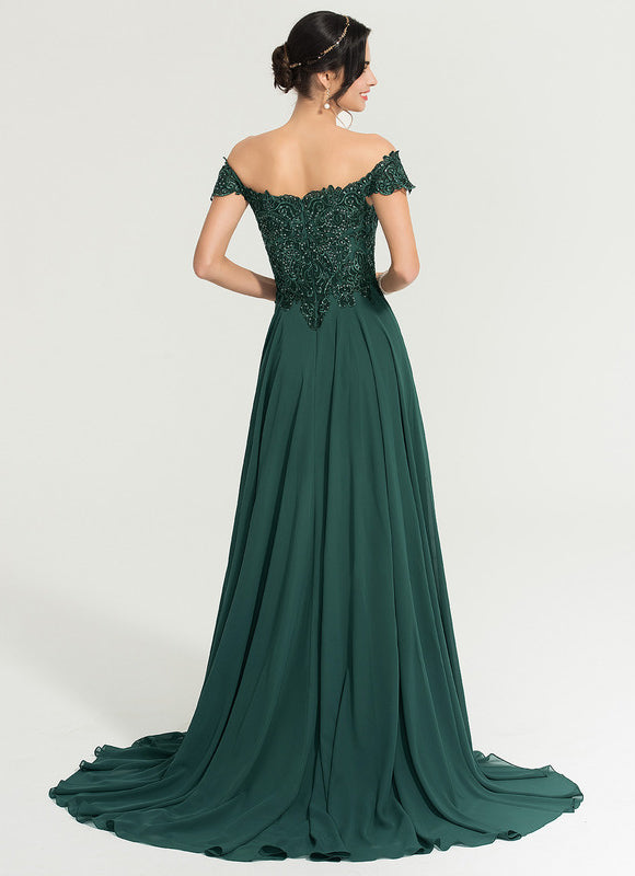 Robe Trapèze Verte Bal De Dentelle Pâles - gallery 5
