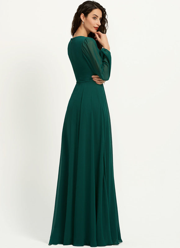 Robe Trapèze Longue Beige Élégante - gallery 1