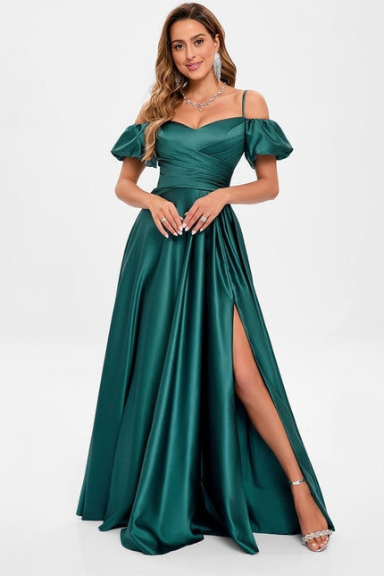 Robe Trapèze Satin Bleu Éclatant - gallery 5