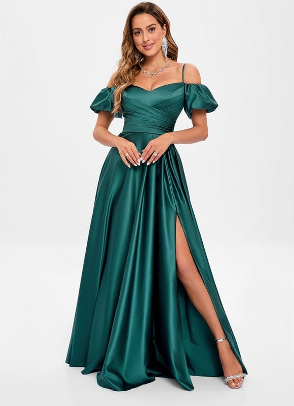 Robe Trapèze Satin Bleu Éclatant - gallery 5