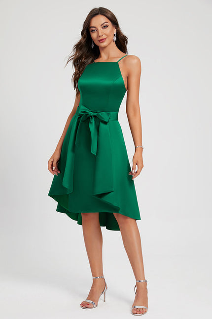 Robe Trapèze Vert Émeraude Satin Nœud Volants - gallery 1