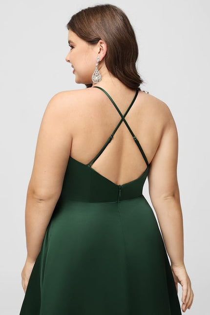 Robe Trapèze Vert Satin Longue - gallery 8