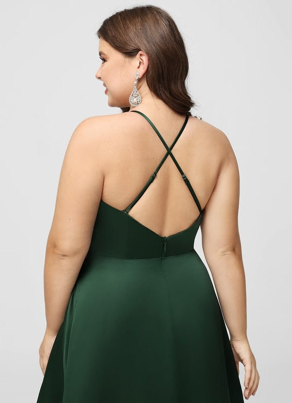 Robe Trapèze Vert Satin Longue - gallery 8