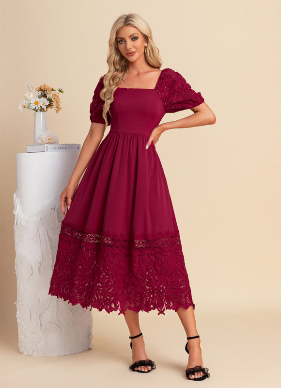 Robe Trapèze Rouge Dentelle Élégante