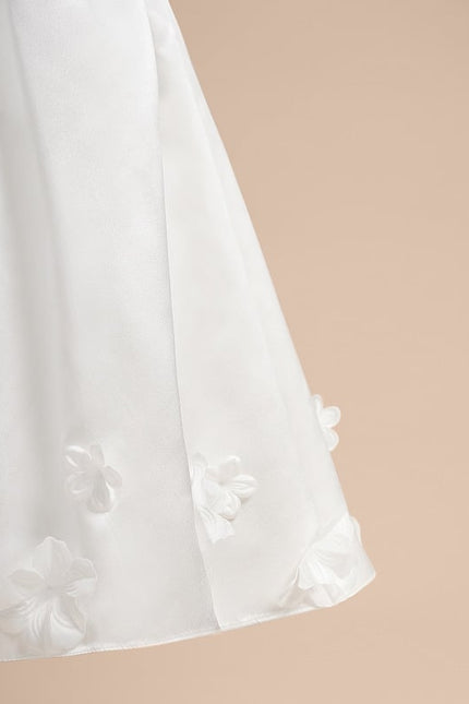 Robe Trapèze Blanche Satin Mariage Fille - gallery 5