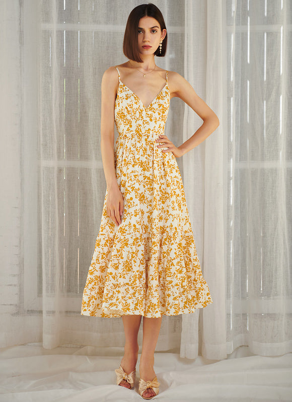 Robe Trapèze Jaune Florale