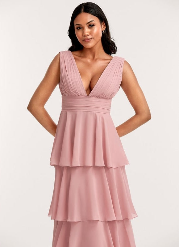 Robe Trapèze Longue Beige Élégante - gallery 4
