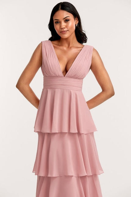 Robe Trapèze Longue Beige Élégante - gallery 4