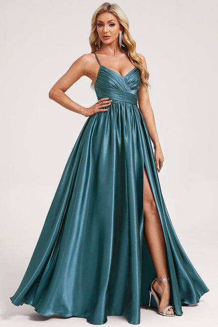 Robe Trapèze Satin Doré Élégante - gallery 1