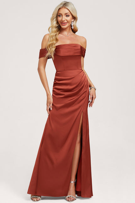 Robe Trapèze Satinée Terre Cuite - gallery 1