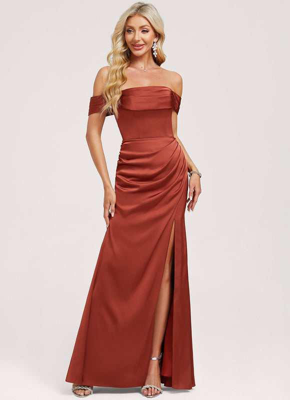Robe Trapèze Satinée Terre Cuite - gallery 1