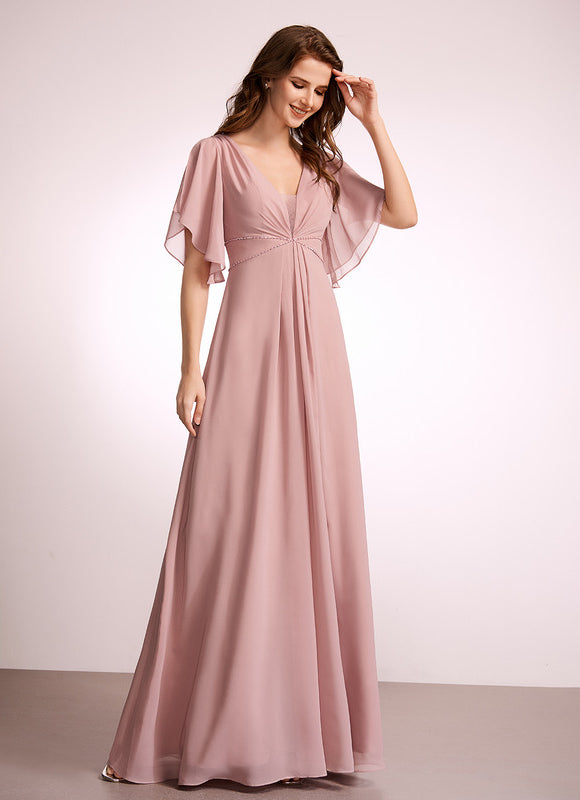 Robe Trapèze Longue Beige Élégante - gallery 2